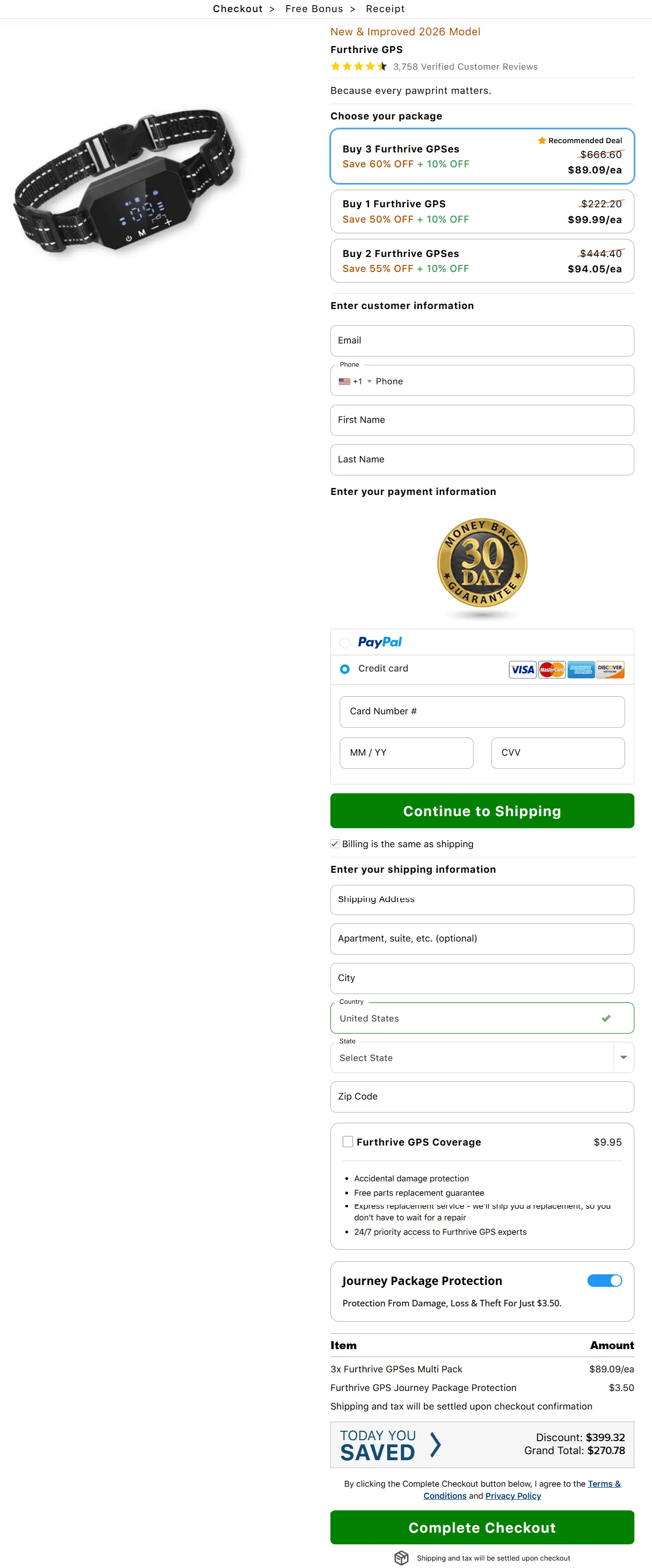 Furthrive GPS secure checkout page